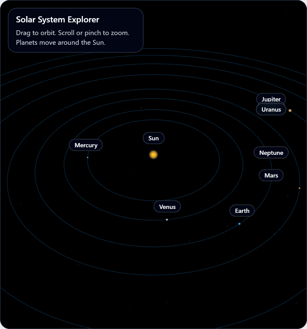 Solar system in 3D demo preview